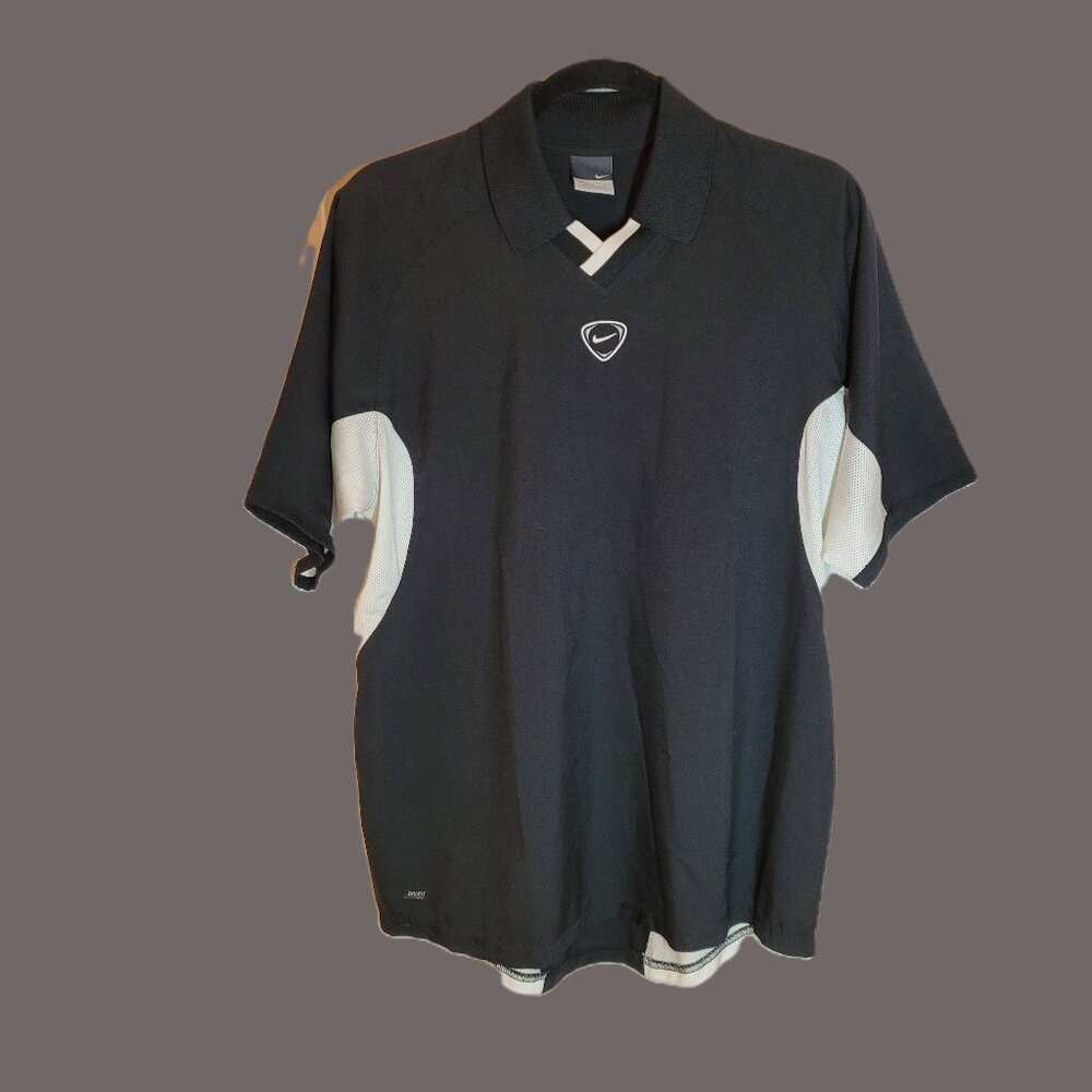 Vintage Y2K Nike Men's Short Sleeve Performance Polo Black and White Medium